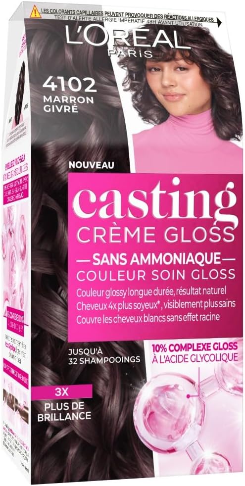 L'Oréal Paris - Casting Crème Gloss - coloration semi-permanente, soin gloss sans ammoniaque, nuance marron givré 4102