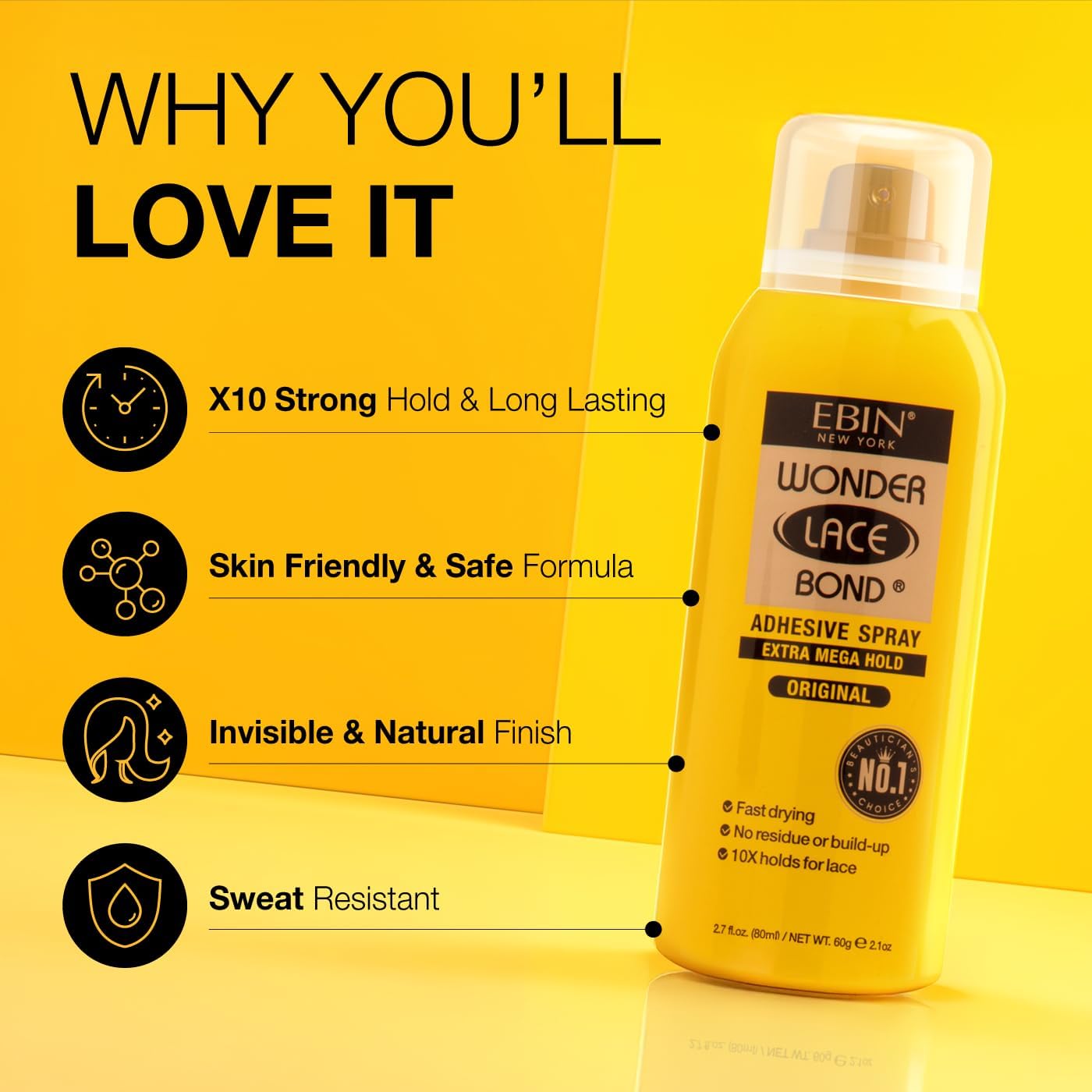 Ebin - Wonder Lace Bond Spray - 180ml - adhésif méga ferme