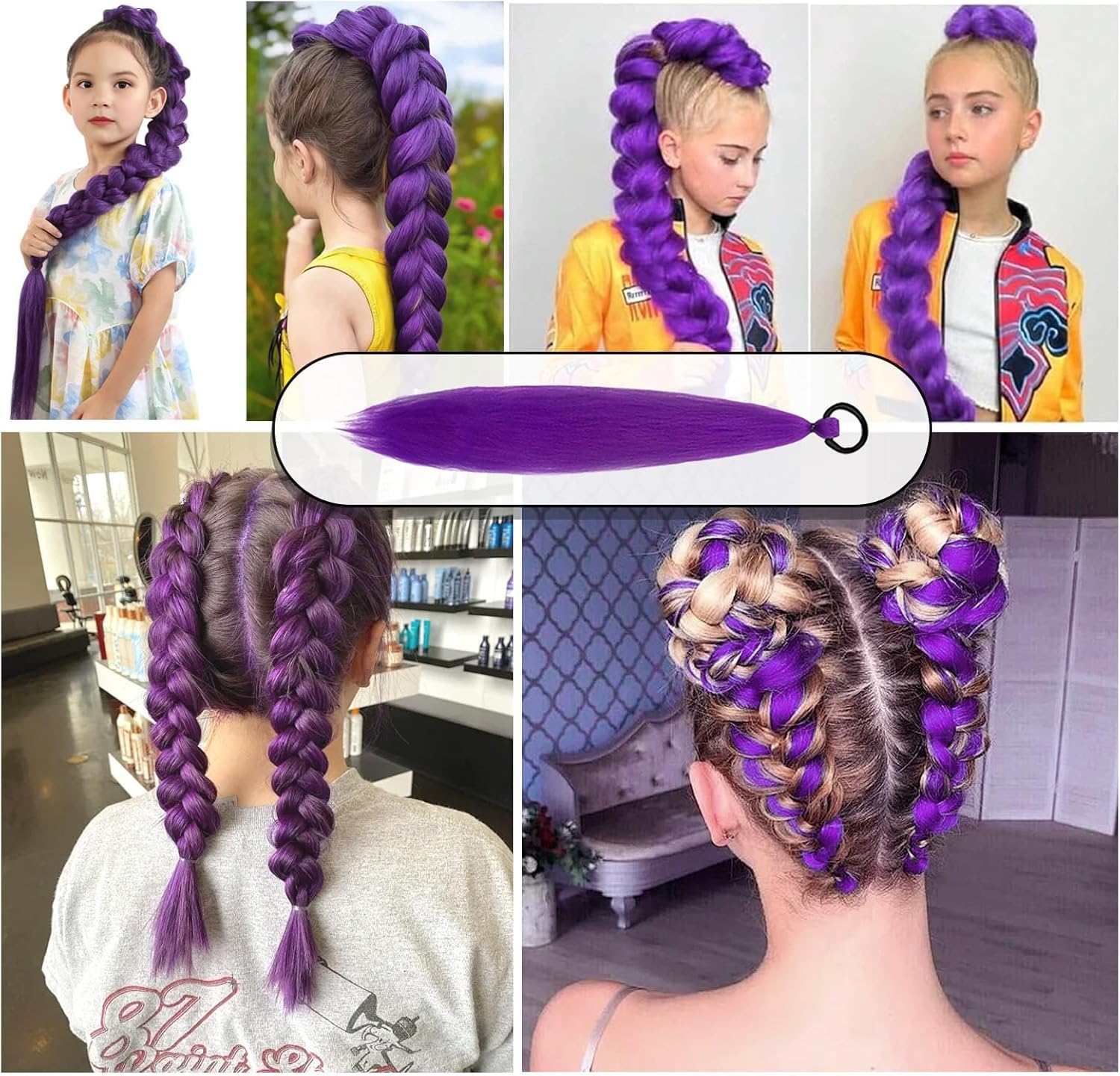 Perruque enfant - 3 pièces - 60cm - violet, élastique, cosplay, adulte