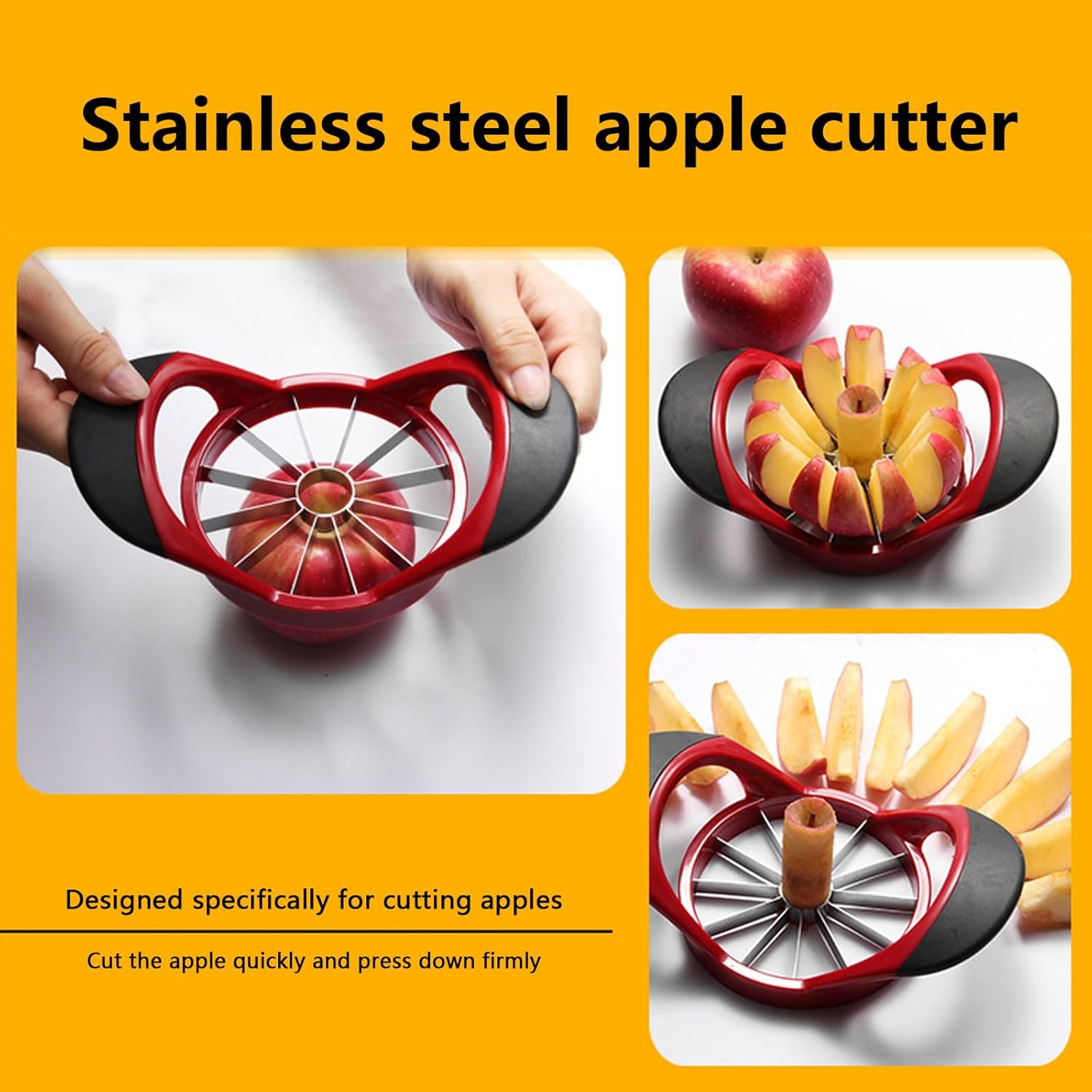 Tranche-pomme - 12 tranches inox - Rouge - découpe rapide fruits