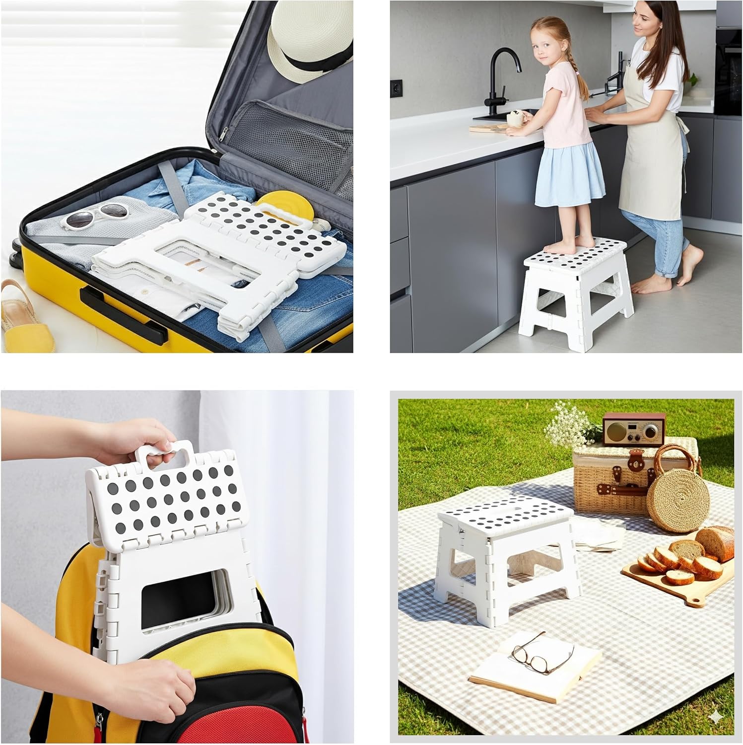 Utopia Home - Tabouret pliant 23 cm - surface antidérapante, portable, 272 kg, blanc