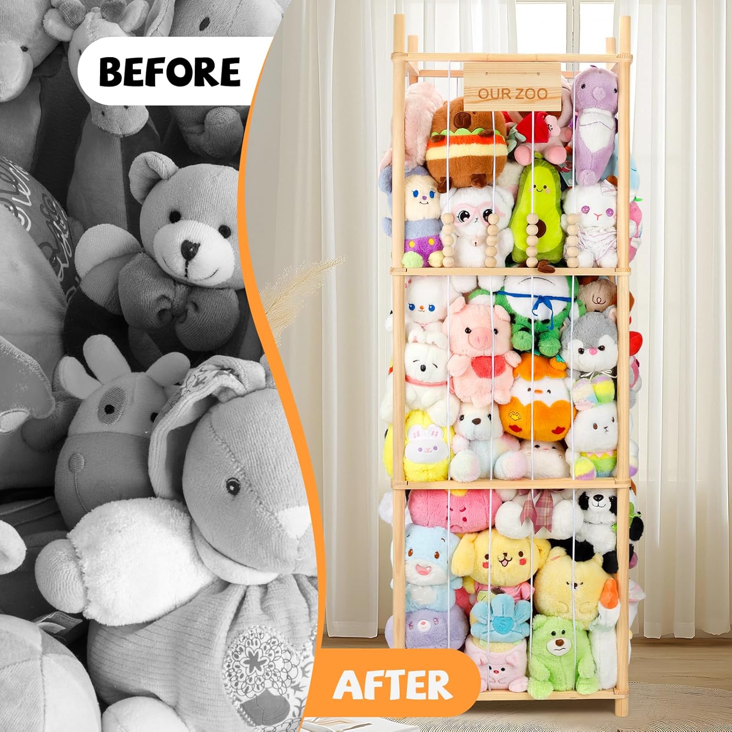 Rangement peluche enfant - bois - grande capacité - pour chambre et salon