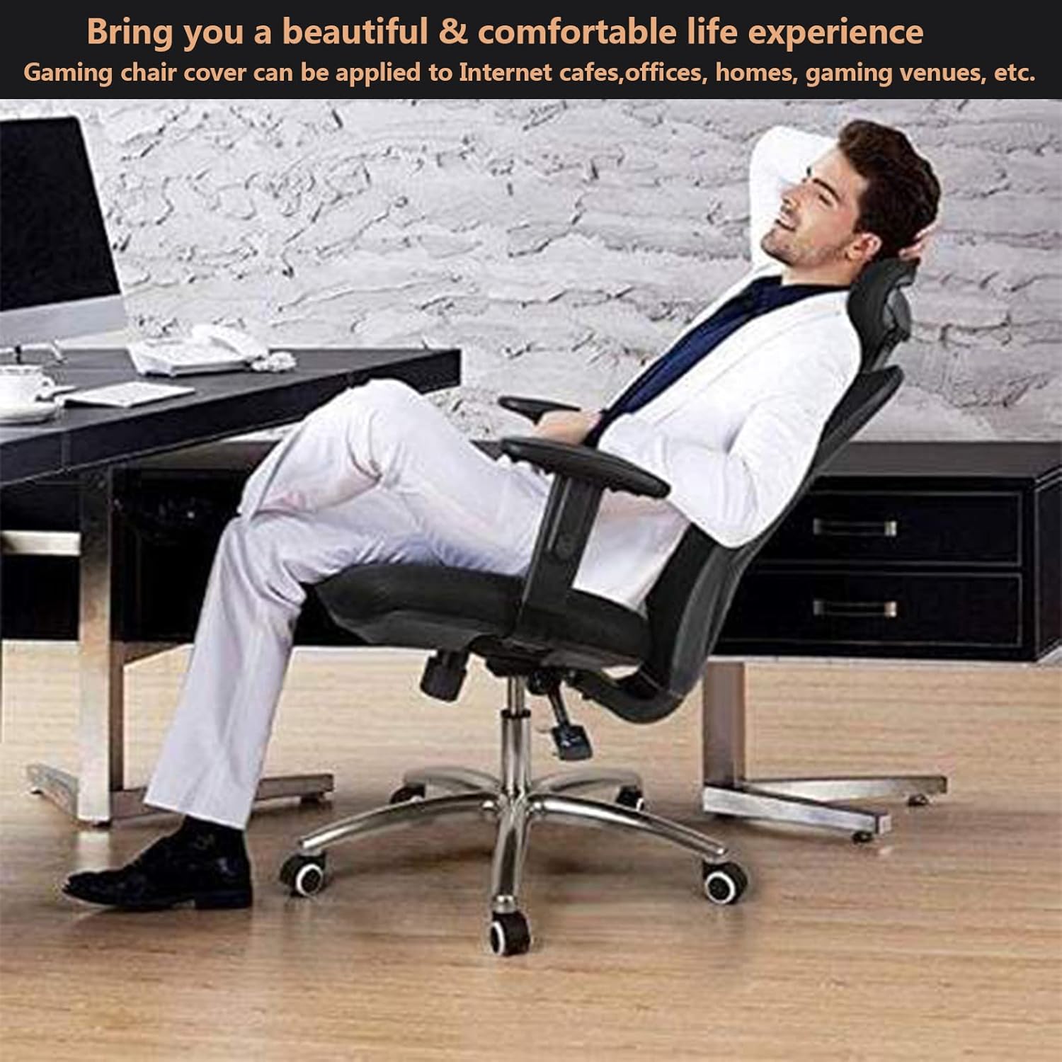 Housse chaise gaming - lot de 4 pièces, housses accoudoirs, dossier, siège, noir