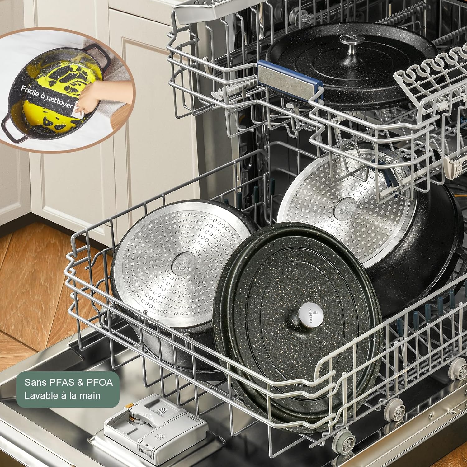 Rossetto - Cocotte en fonte aluminium 38cm - 10,6L, antiadhérent, induction et four, couvercle picots saveurs