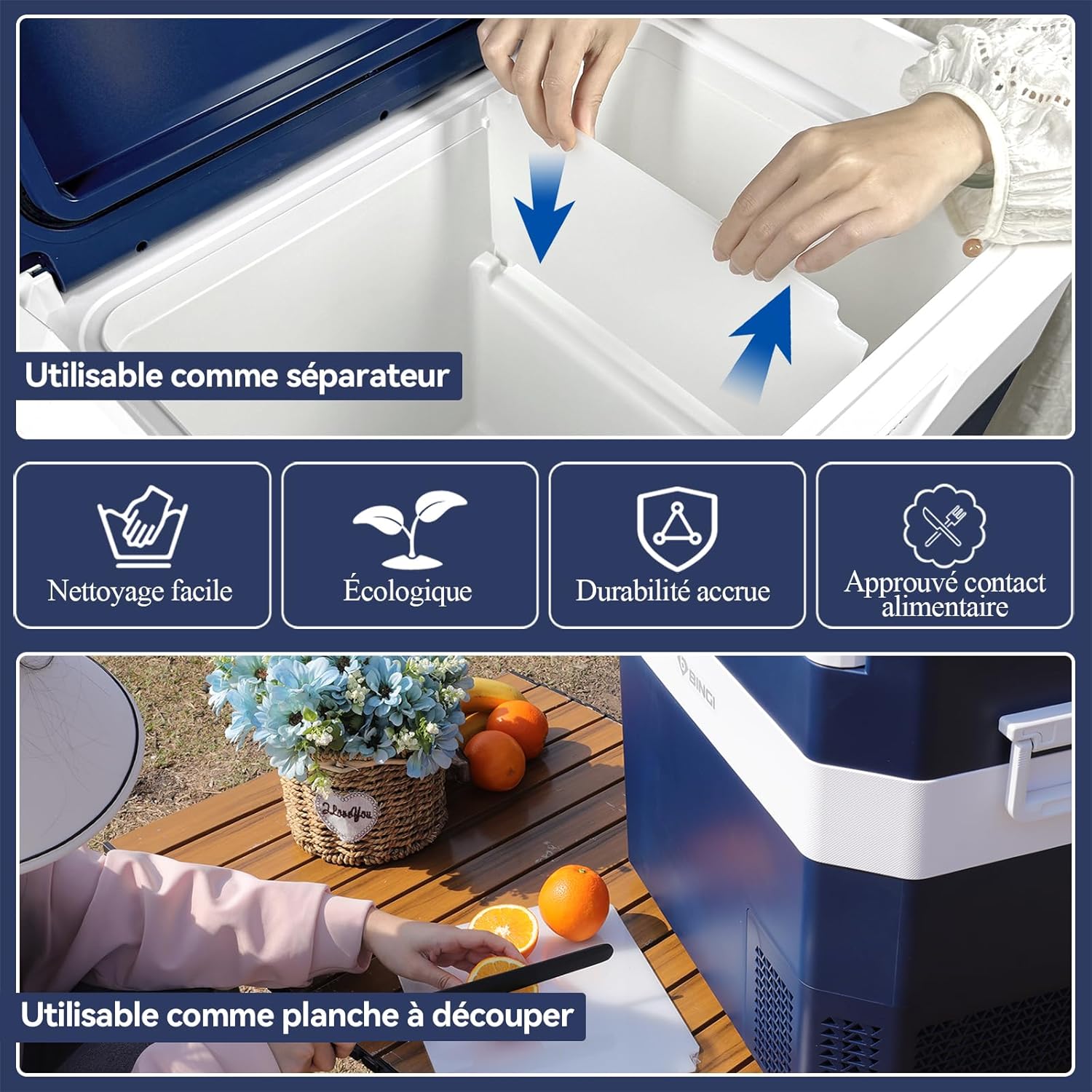 BINGI - glacière à compression 42L - refroidit jusqu’à -18°C, 12/24/220V