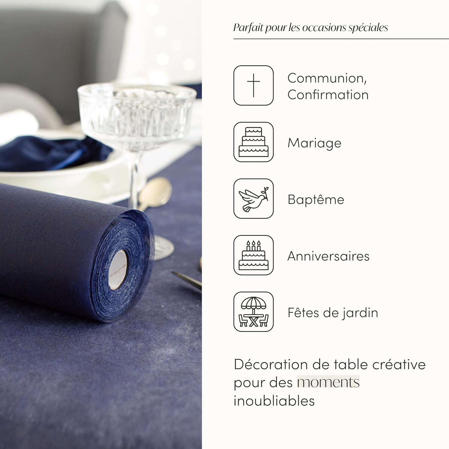 100%Mosel - Chemin de table non-tissé 30x250cm - bleu foncé, déco occasions spéciales