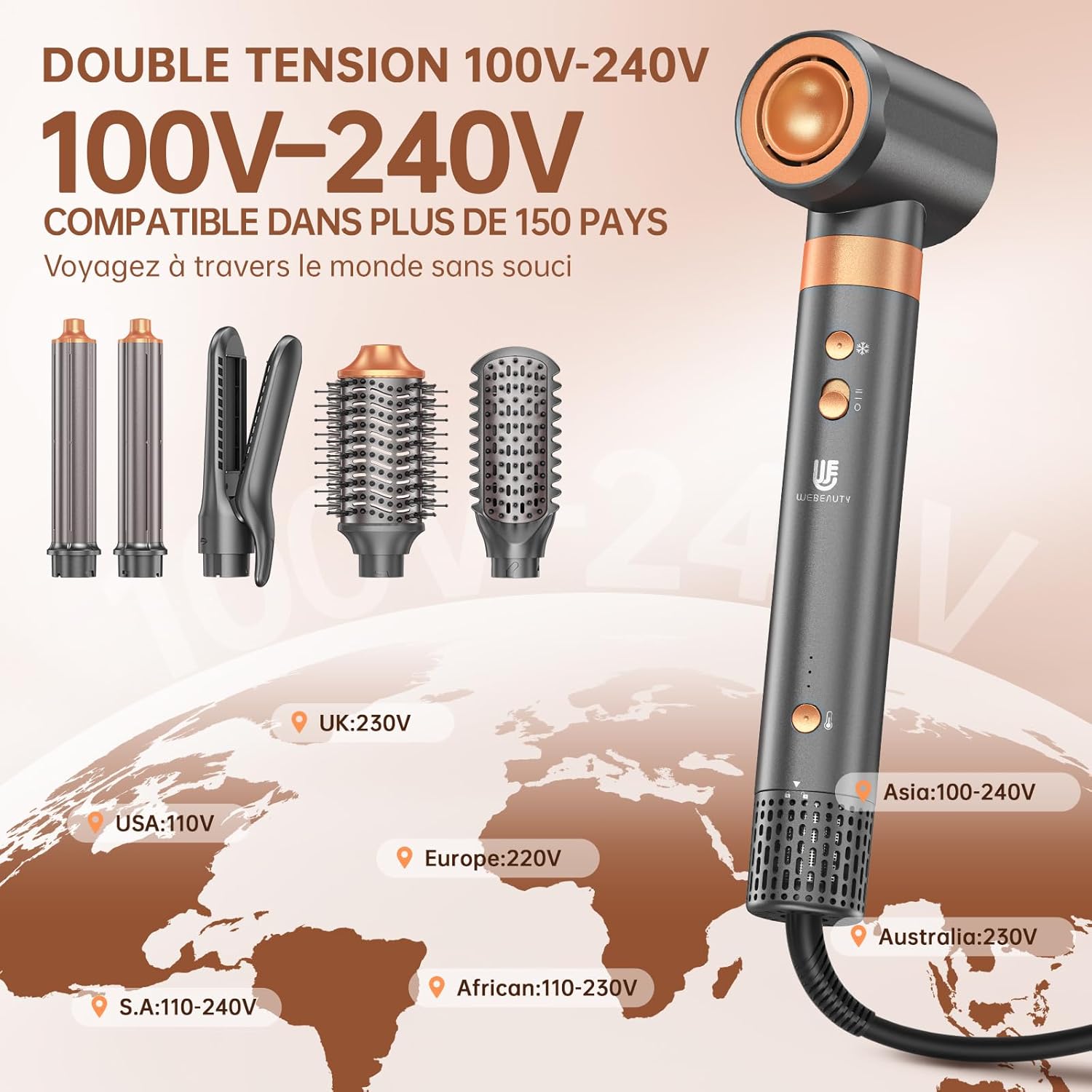 Airstyler multifonction 7 en 1 - sèche-cheveux/boucleur/lisseur - coiffage polyvalent