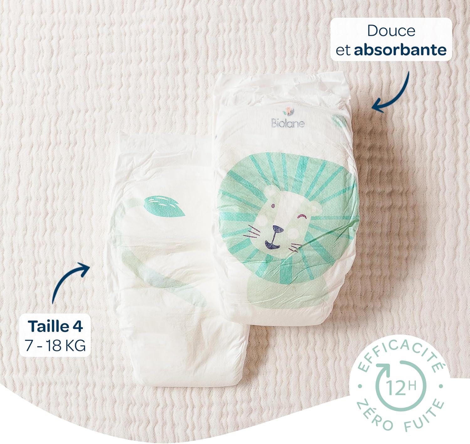 Biolane - Couches bébé taille 4 (7-18 kg) - Ultra absorbantes, confort, 12h au sec, pack 132