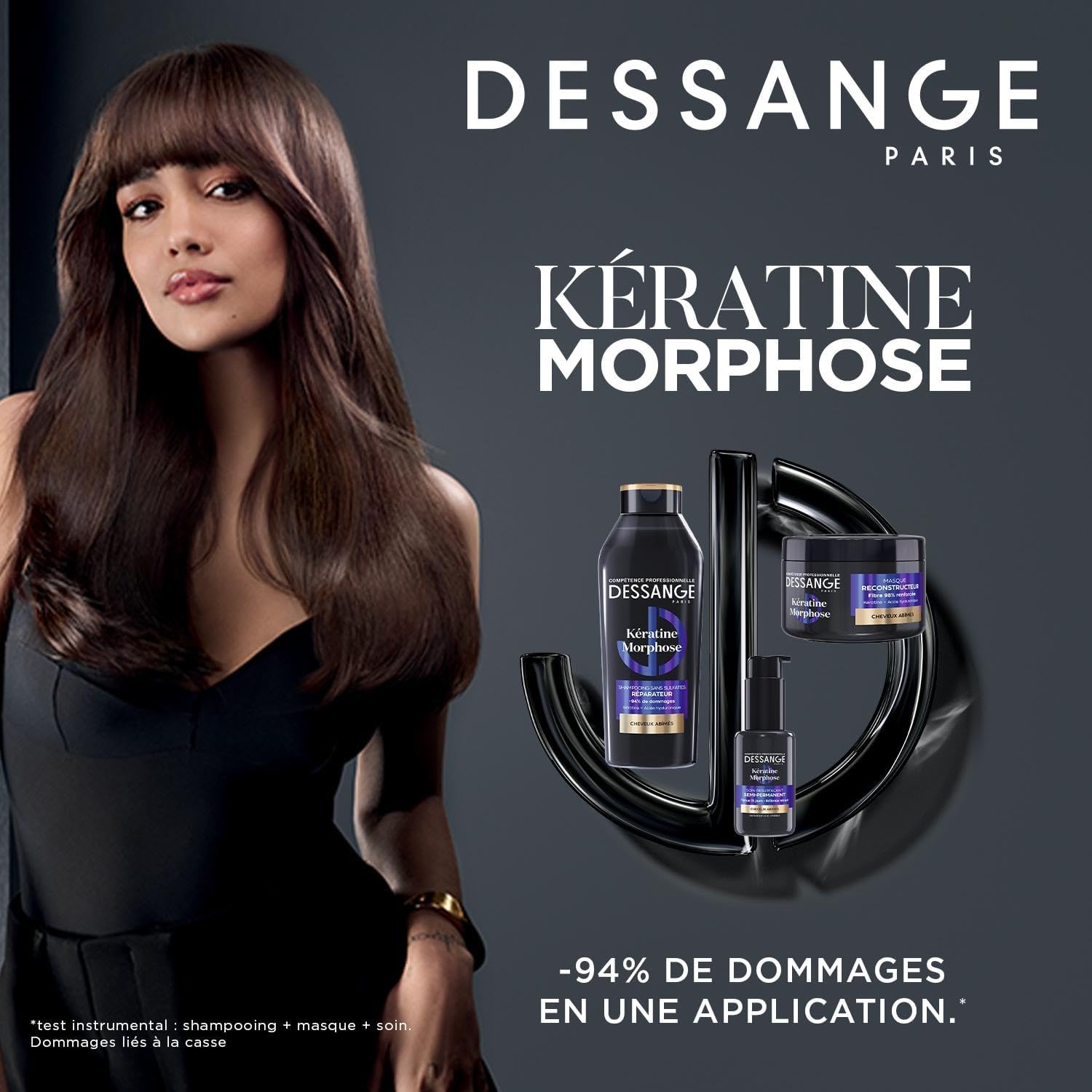 DESSANGE - Shampoing Réparateur Keratine Morphose - 2x280ml - Sans sulfates, kératine végétale, acide hyaluronique