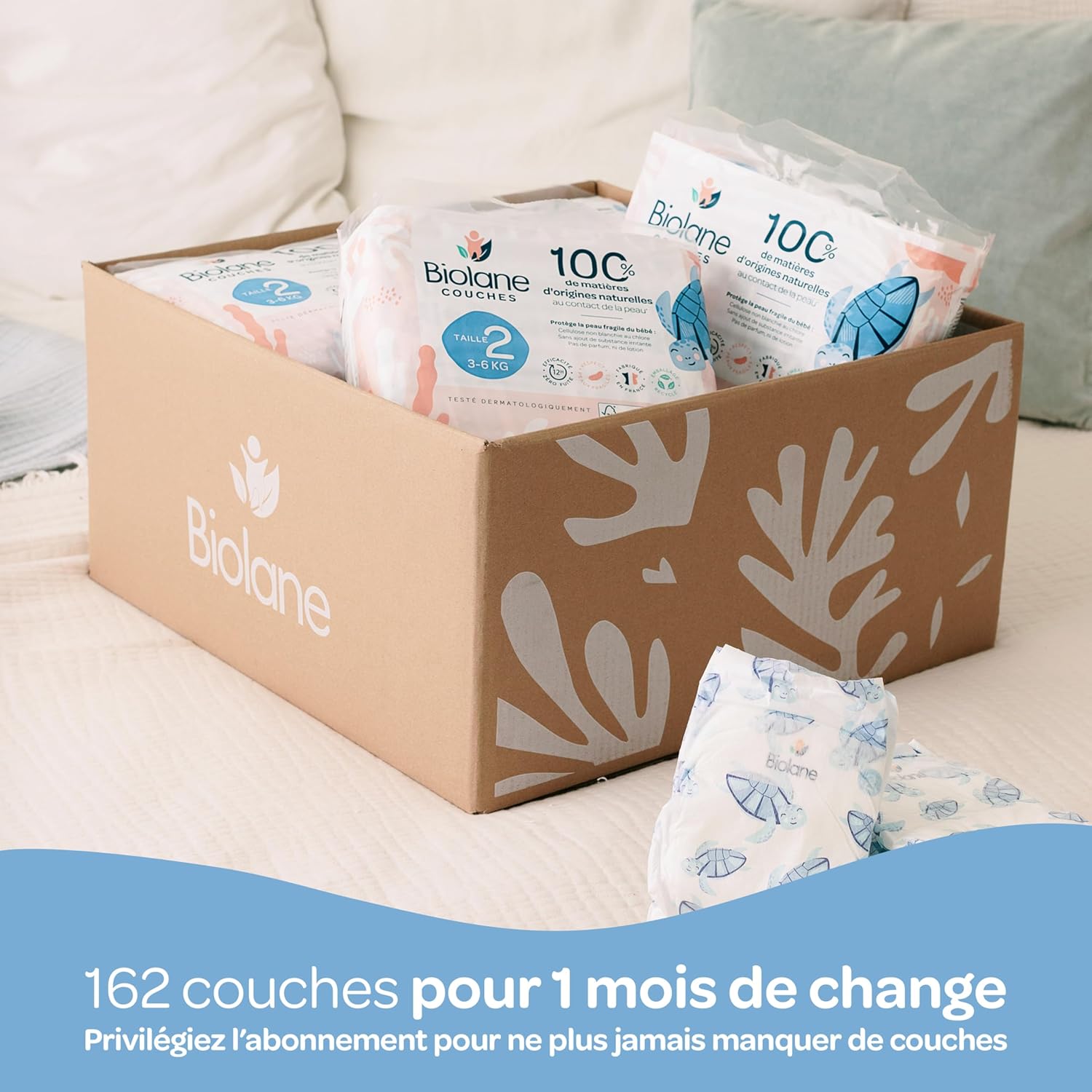 Biolane - couches bébé taille 2 - 3-6 kg - ultra-absorbant, confort, 12h, pack 1 mois 162 couches