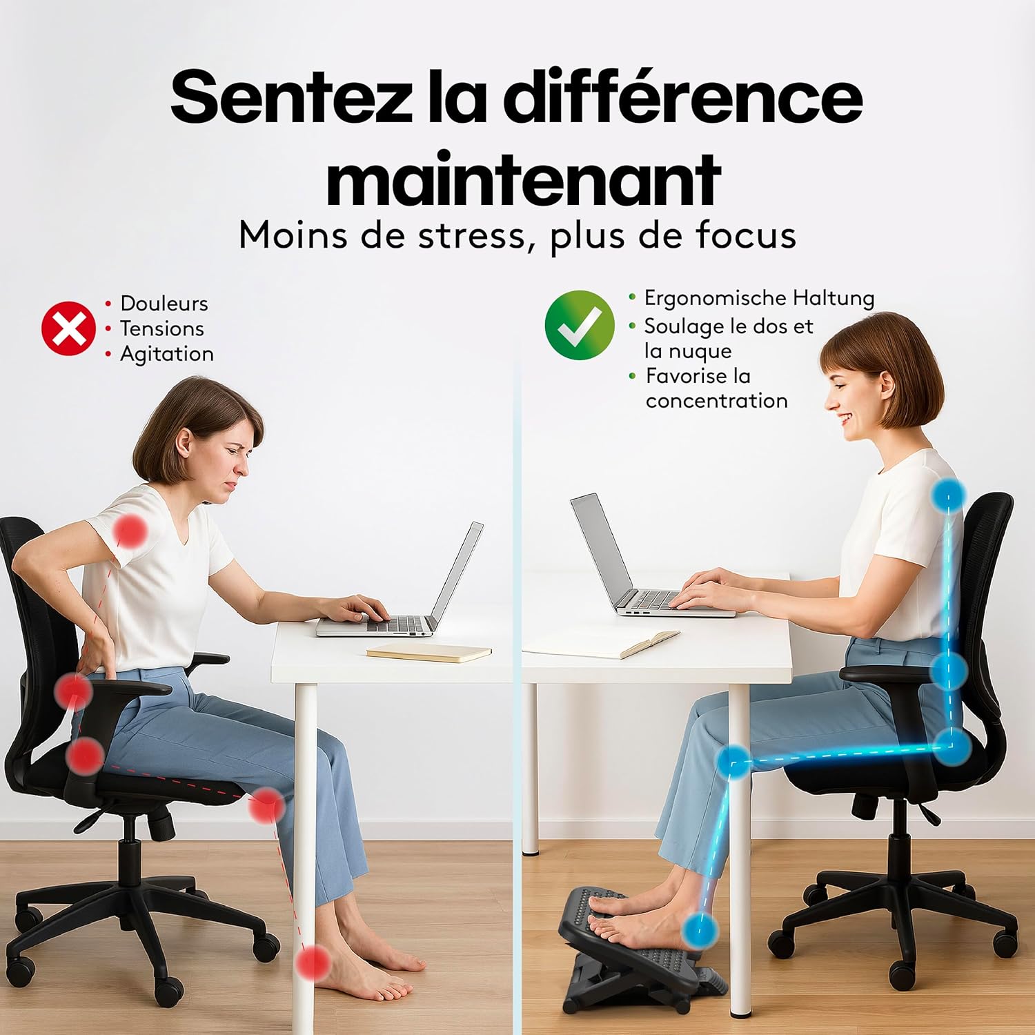 ACROPAQ - repose-pied ergonomique - 3 hauteurs, massage, gris