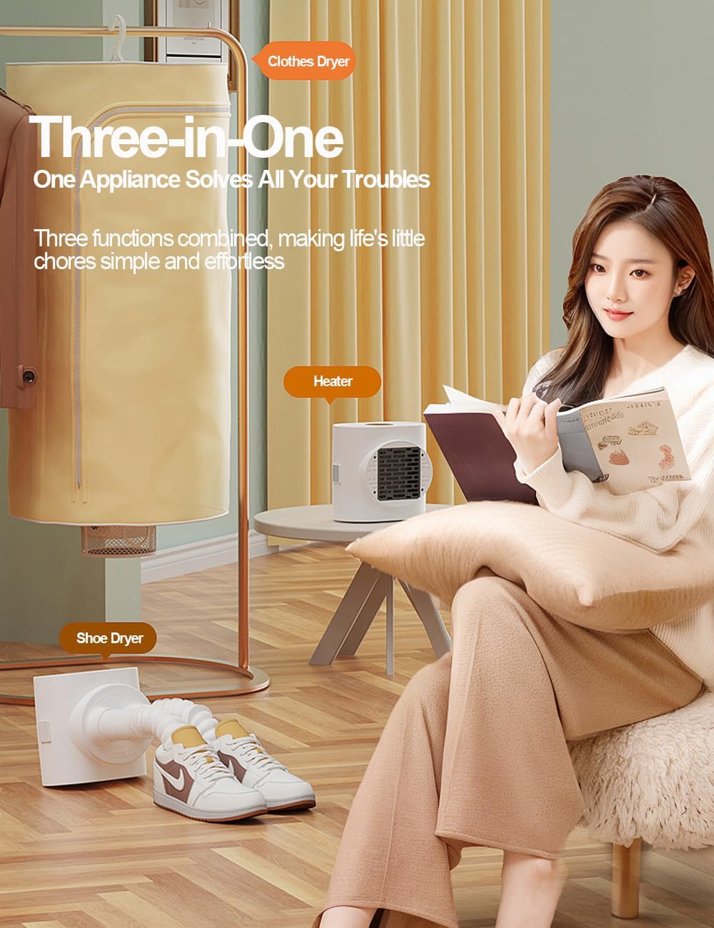 Sèche-linge électrique portable - mini 600W - multifonction 3 en 1, compact, pompe à chaleur