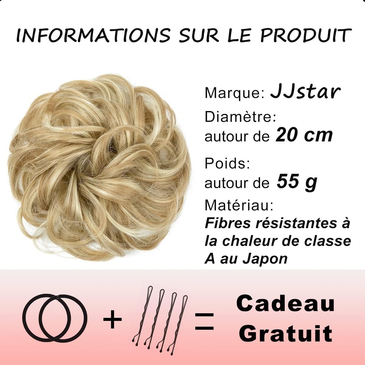 JJstar - chignon postiche bouclé élastique femme, blond foncé