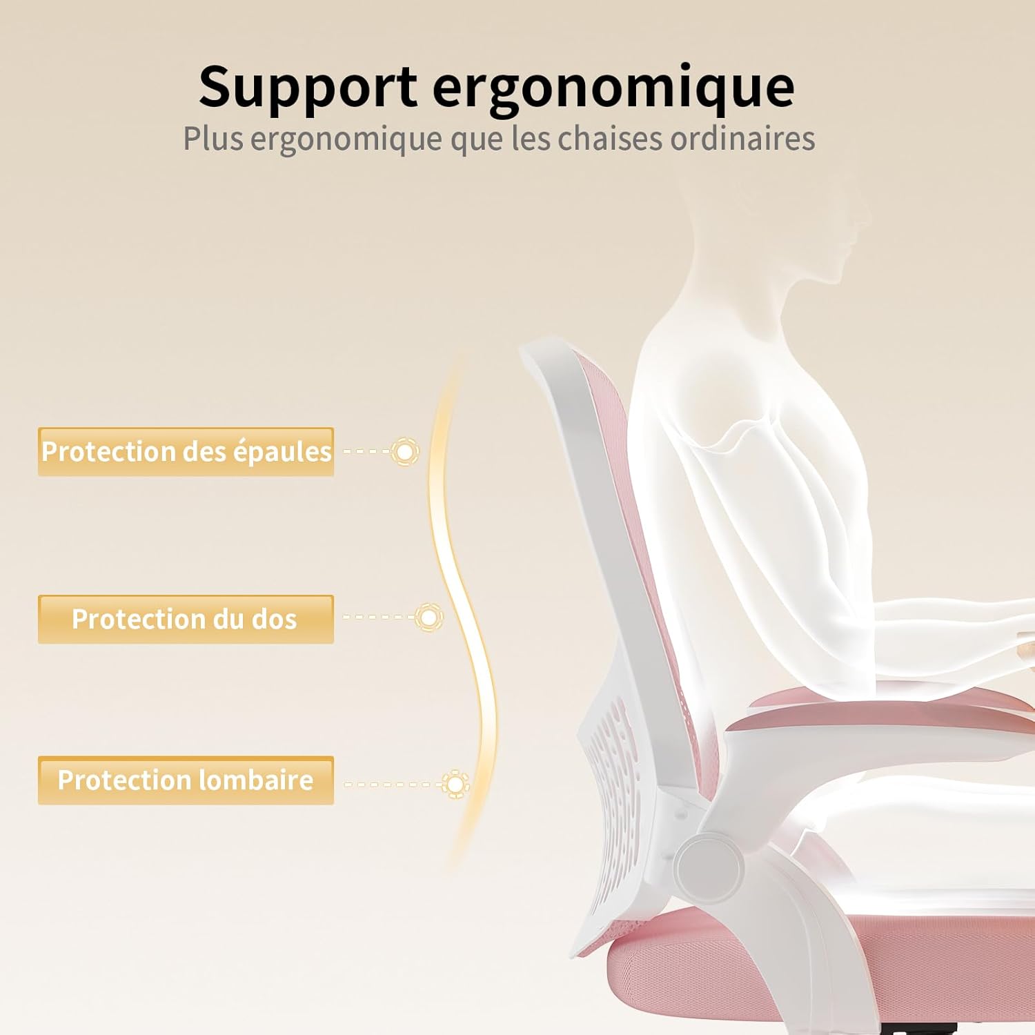 naspaluro - chaise de bureau ergonomique - accoudoirs réversibles, soutien lombaire, hauteur réglable, maille respirante