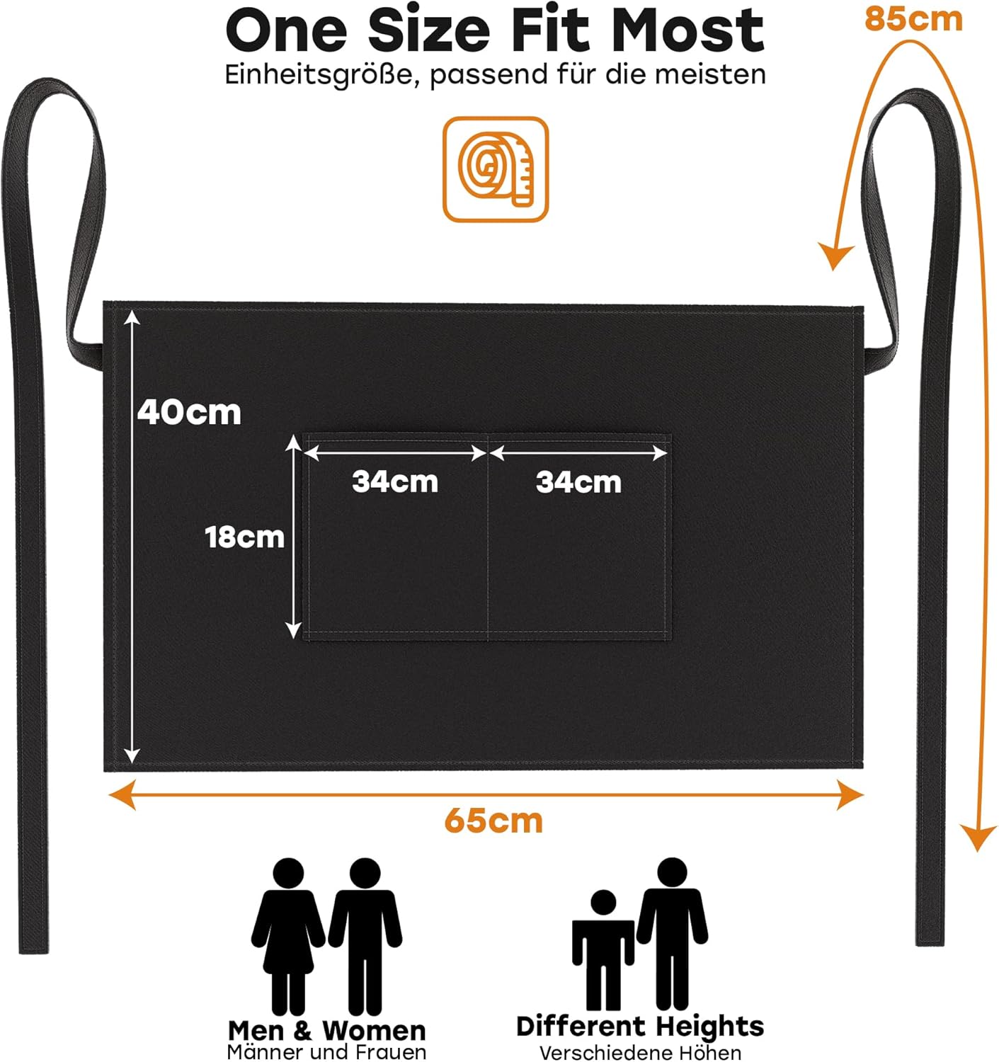LEFUNDA - Tablier cuisine réglable 3 poches, étanche, longues lanières