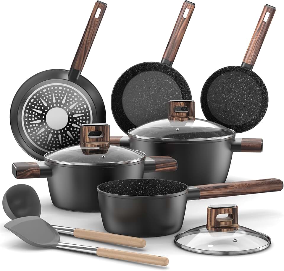 Topbooc - Batterie de cuisine induction 11 pièces - antiadhésif, tous feux, sans PFOA/PFOS, 20-28 cm