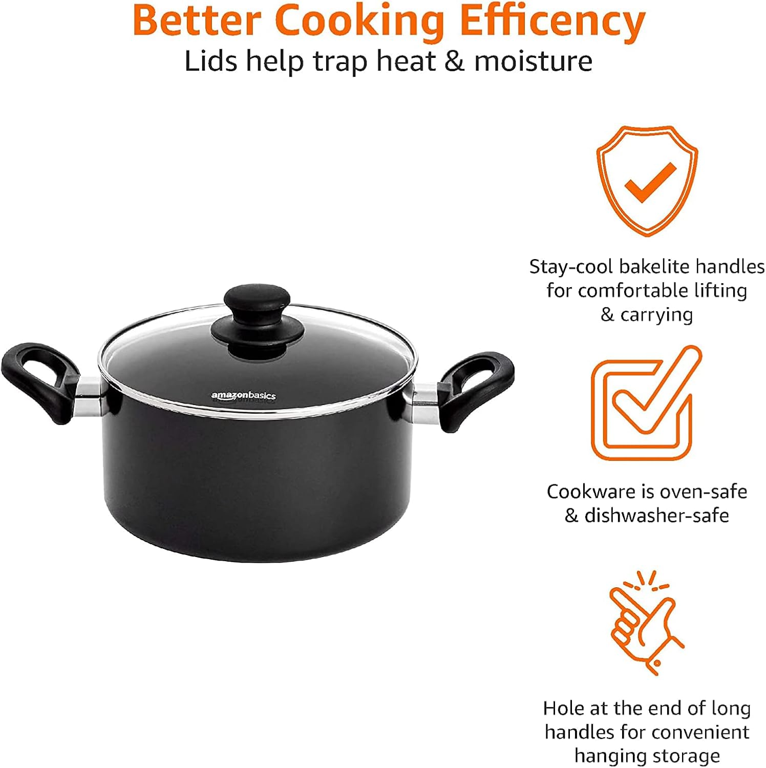 Amazon Basics - batterie de cuisine 5 pièces - anti-adhésif, induction, couvercles