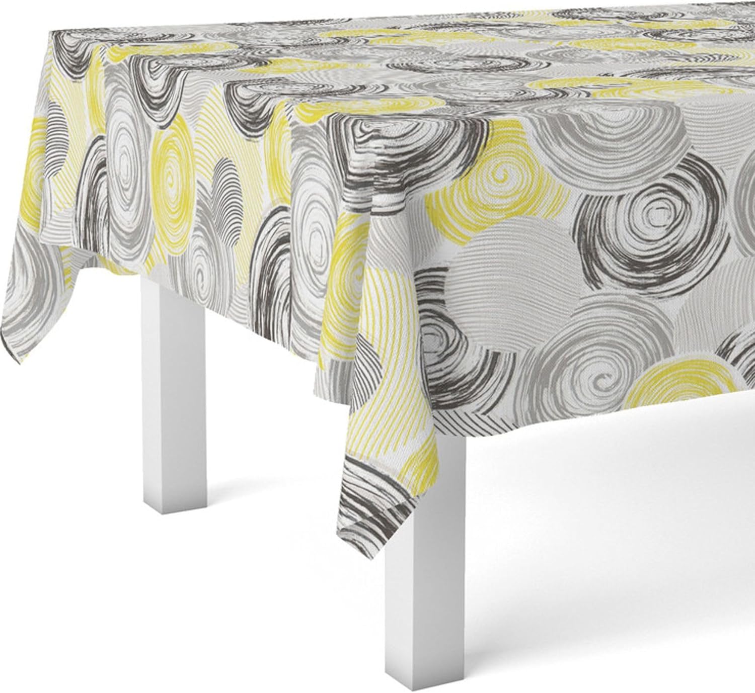 Nappe en toile cirée rectangulaire - 180x140 cm - anti-taches, imperméable, facile à entretenir, motif cercle jaune