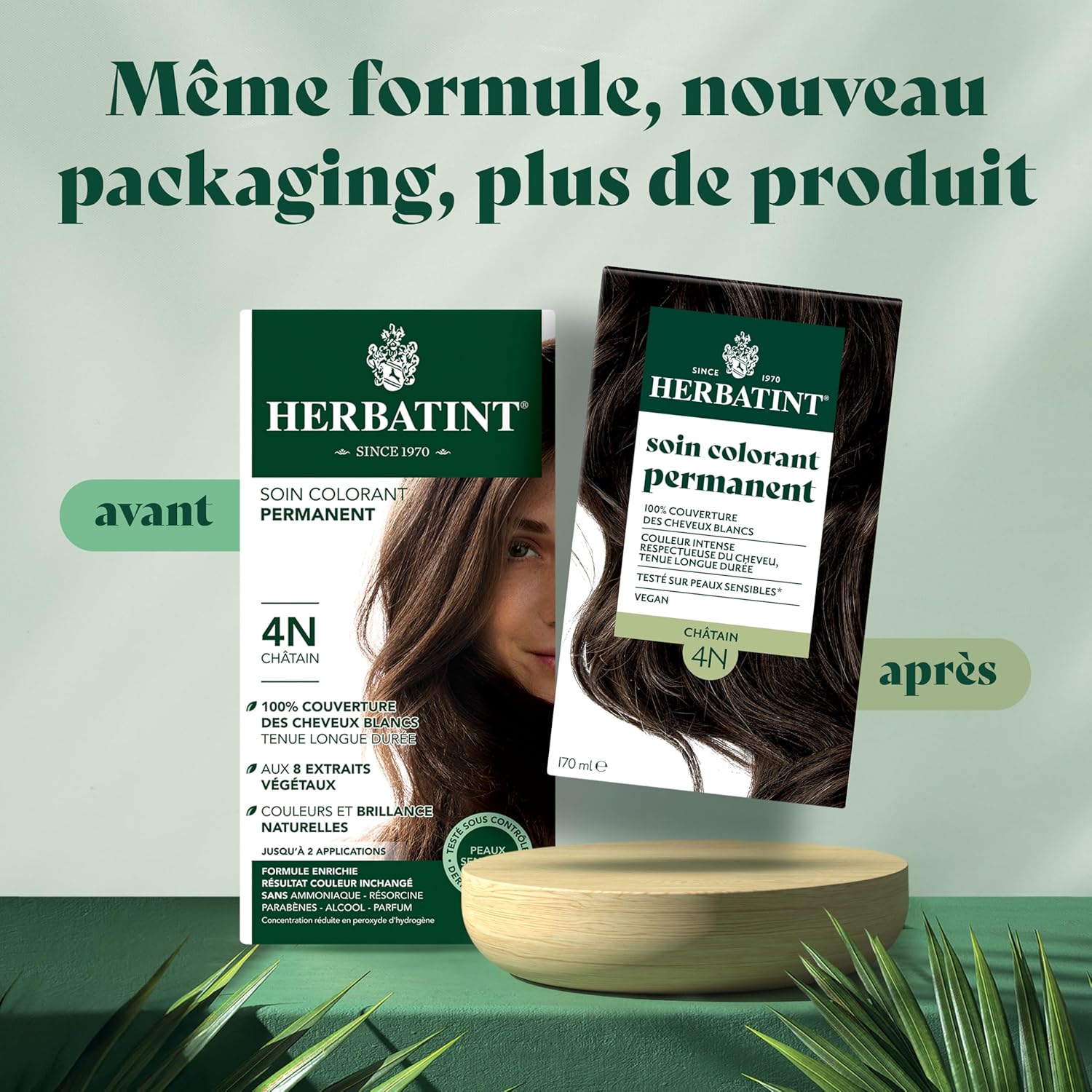 Herbatint - soin colorant permanent - 170ml - sans ammoniaque, 100% couvrance cheveux blancs, 4N