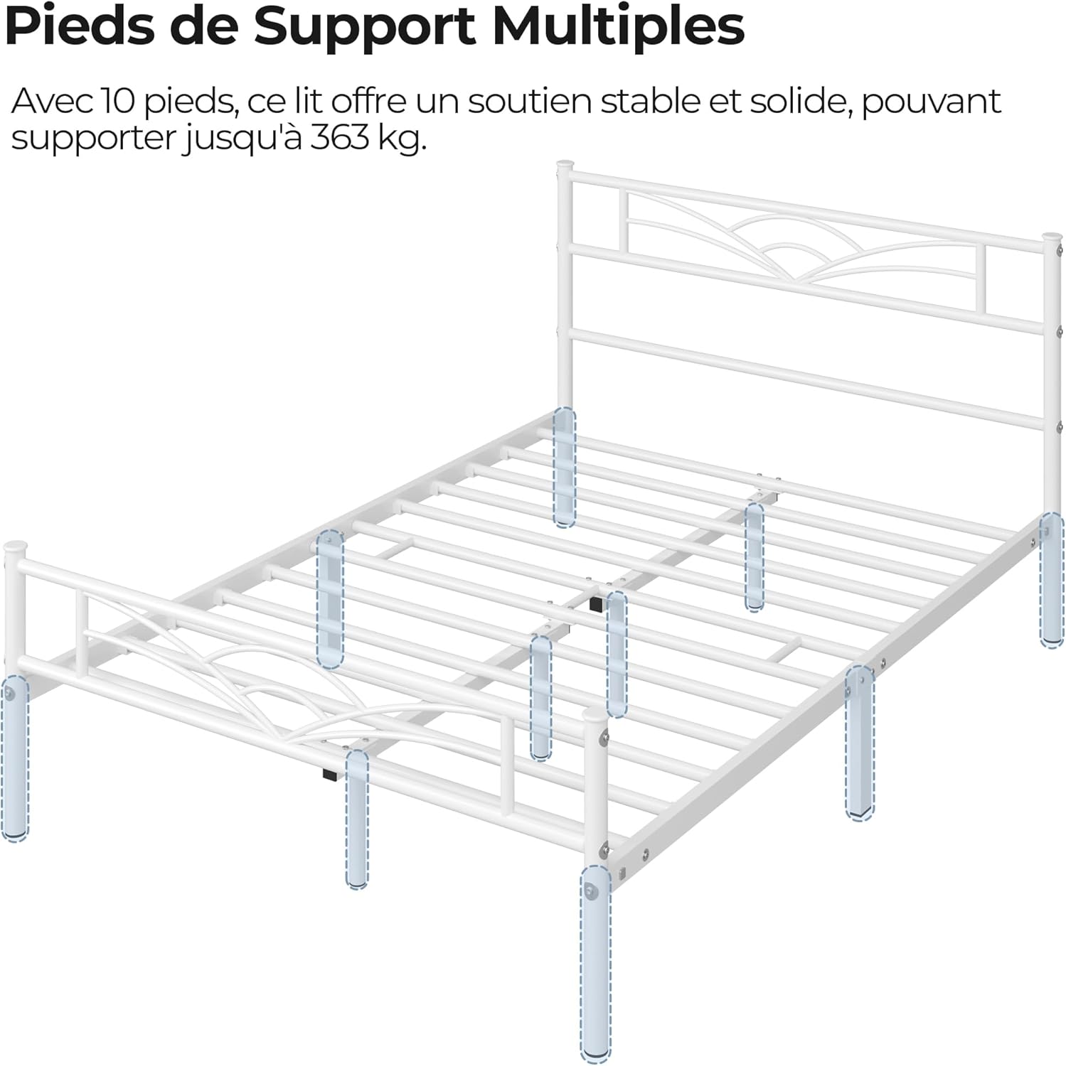 Yaheetech - lit simple métal - 140x200cm - cadre solide blanc