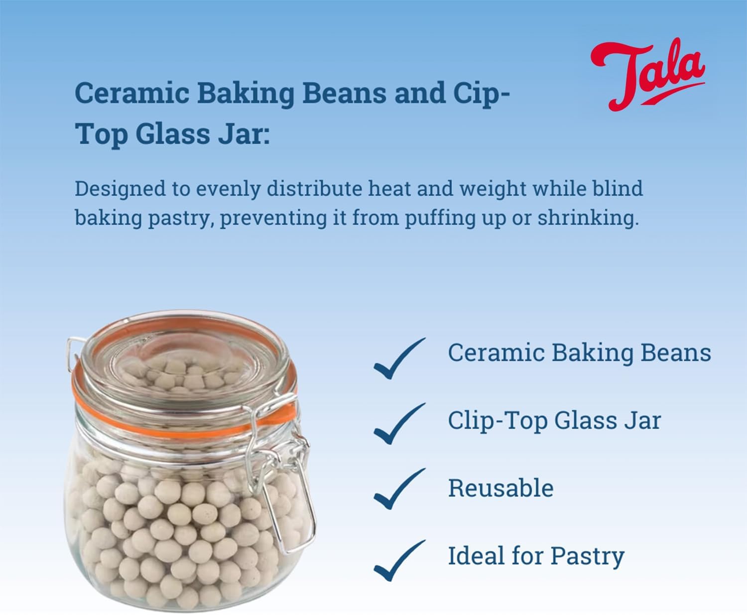 Tala - billes de cuisson en céramique - 32 cm - pot en verre, réutilisables, 700g