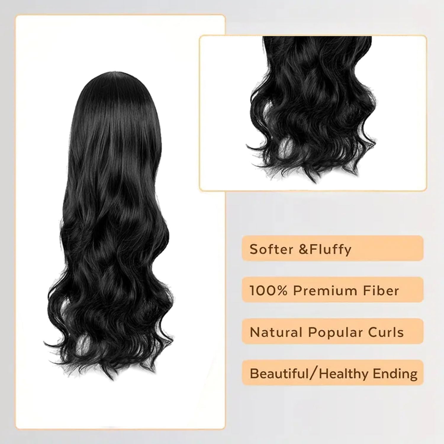 Perruque femme - longue ondulée 27'' - idéale cosplay fête - noir