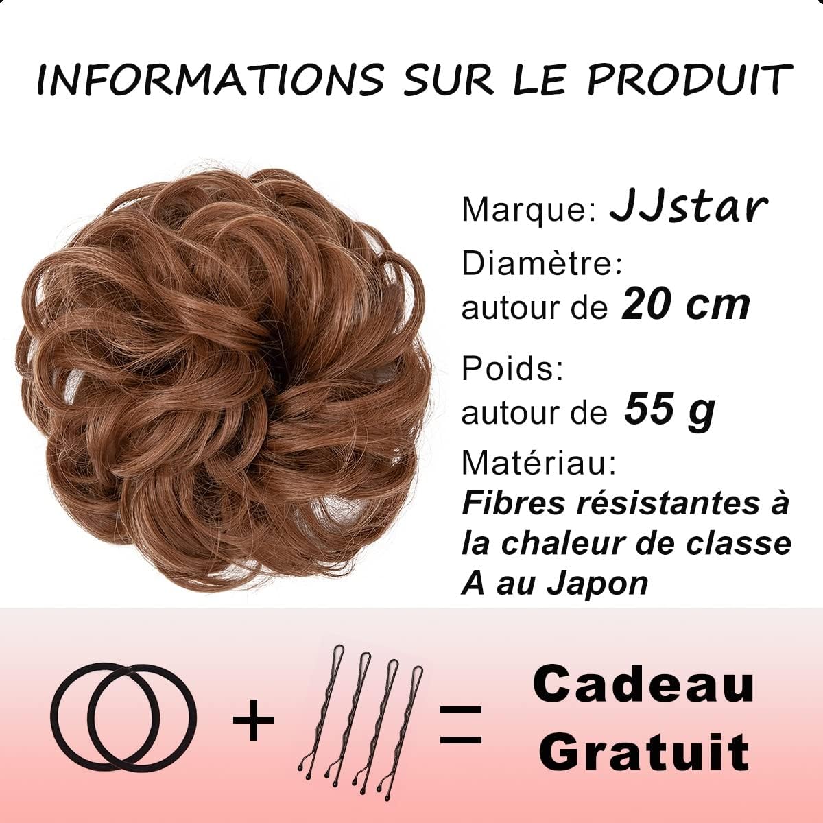 JJstar – Chignon postiche bouclé, élastique, cheveux naturels, auburn clair