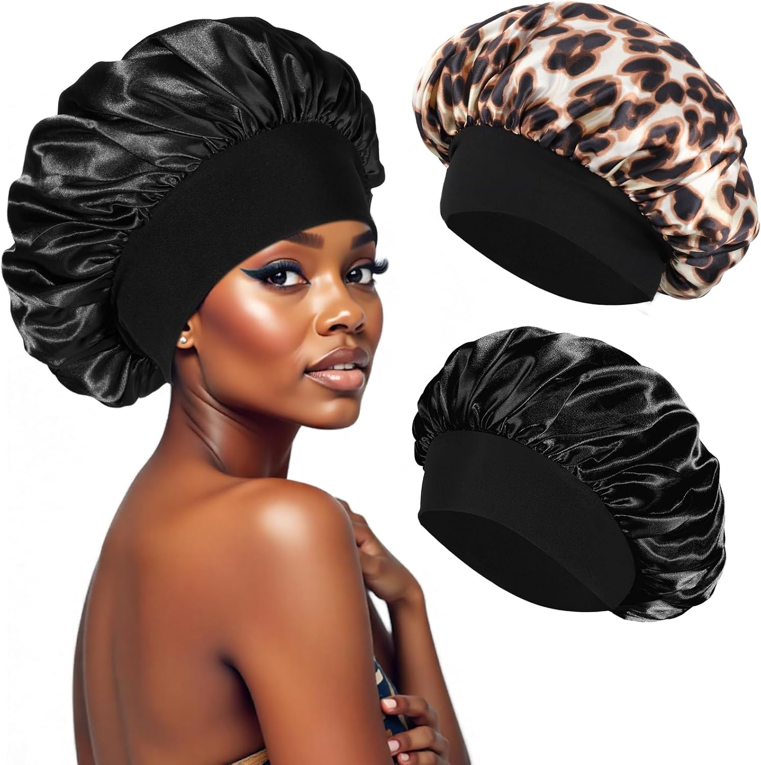 Bonnet Satin Cheveux Nuit - bonnet élastique - soin cheveux - confortable
