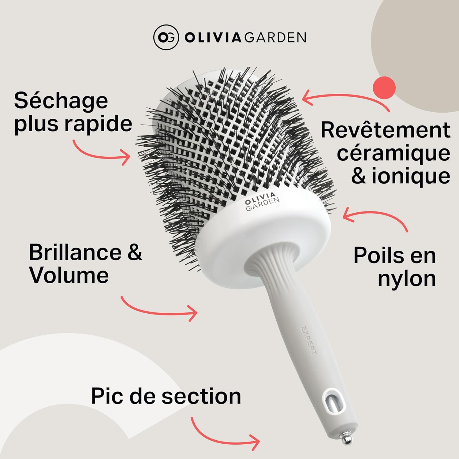 Olivia Garden - Expert Blowout Shine - ronde céramique antistatique, brushing sans frisottis