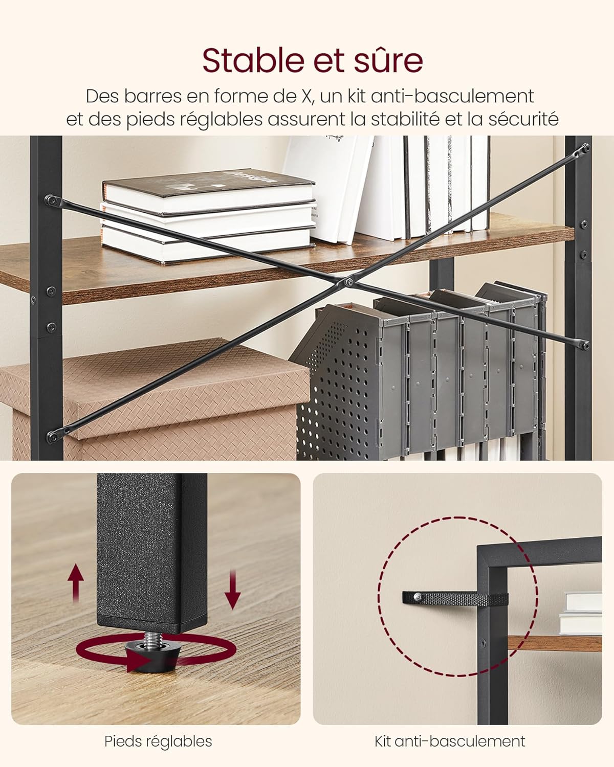 VASAGLE - étagère 5 niveaux, 80x30x153cm, style industriel, LLS081B01
