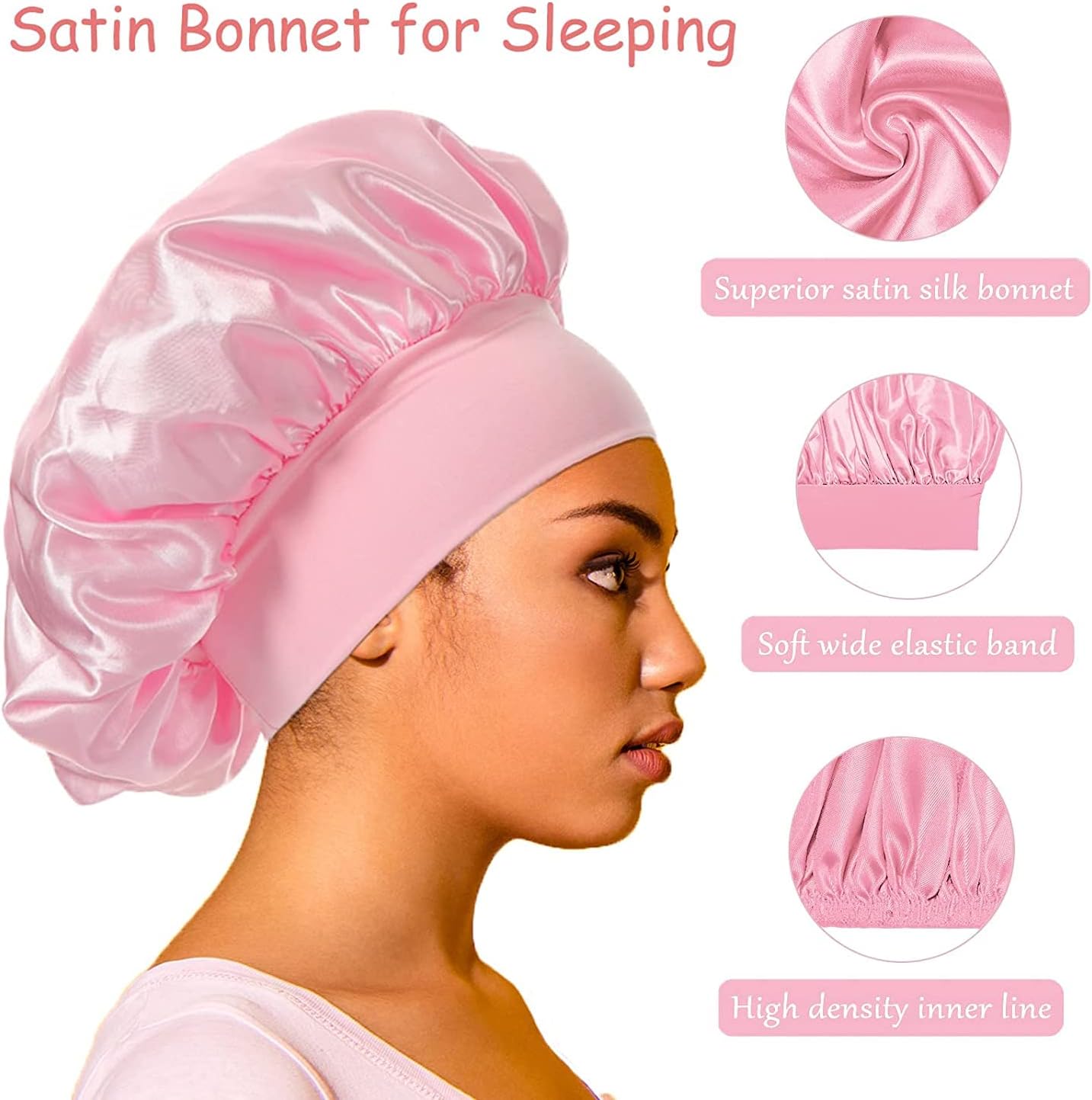 Bonnet satin femme - lot de 2 - taille unique - soie, protection nuit