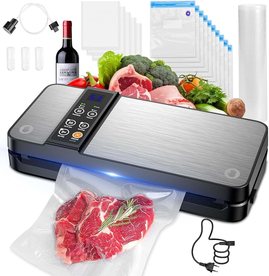 Machine sous vide alimentaire - 8-en-1, coupeur intégré - 80KPA, 10 sacs, argenté