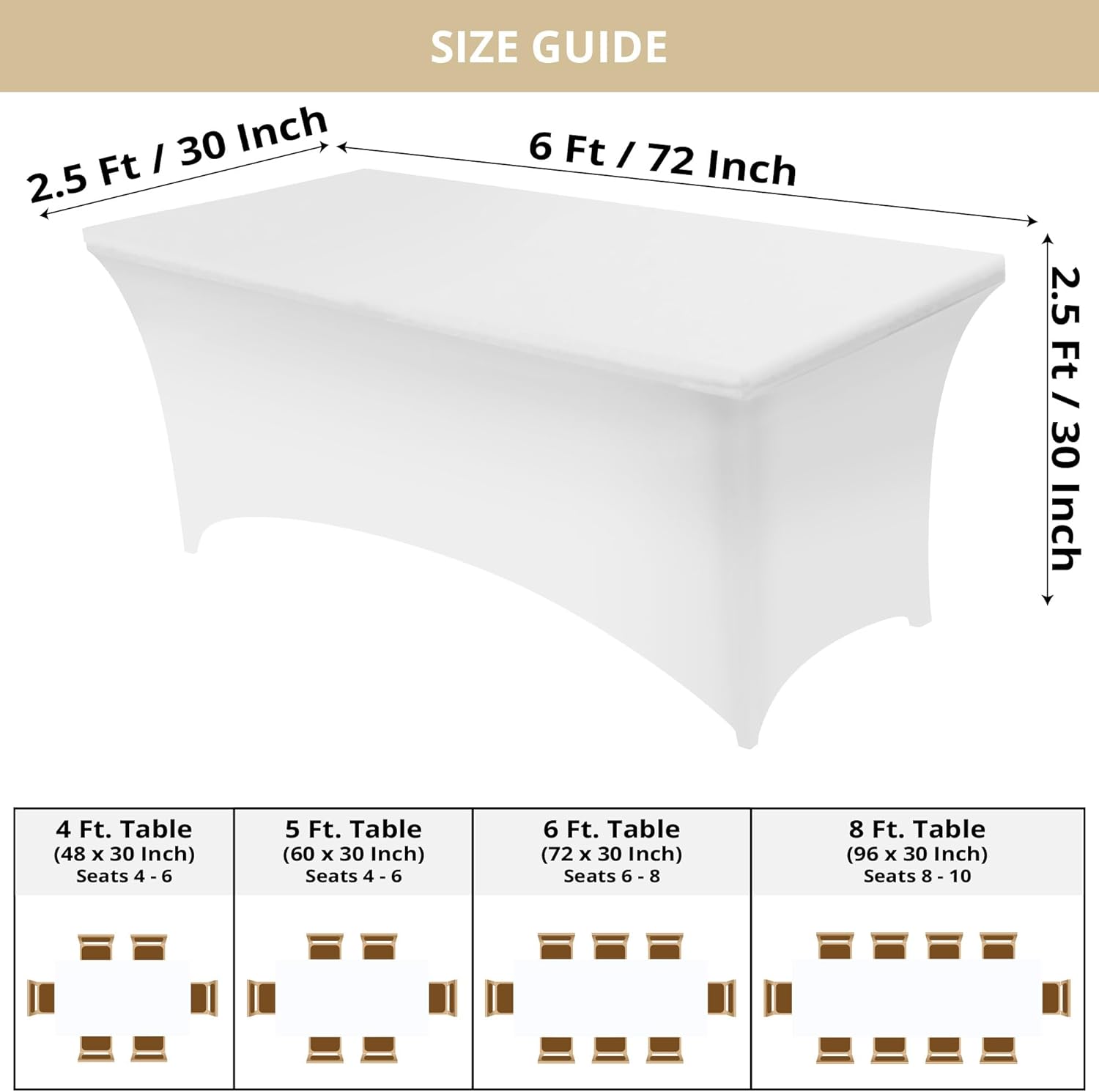 Utopia Kitchen - Nappe Extensible 183 cm - Polyester Spandex Lavable, Lot de 2, Blanc