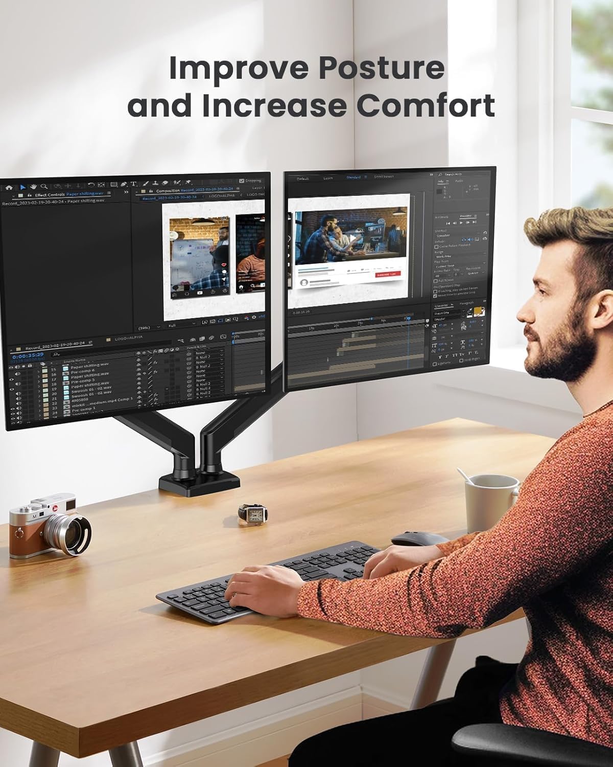 ErGear - Support double écran 17-32 pouces, pivot 360°, charge 2-10 kg