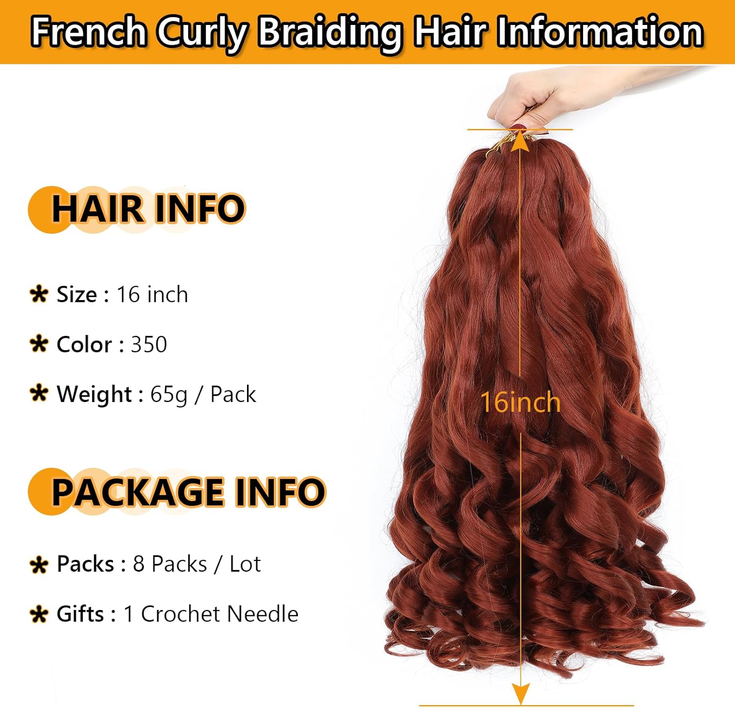 French Curl Braids - mèches tresses afro 41cm, boucle 8 paquets, 350#