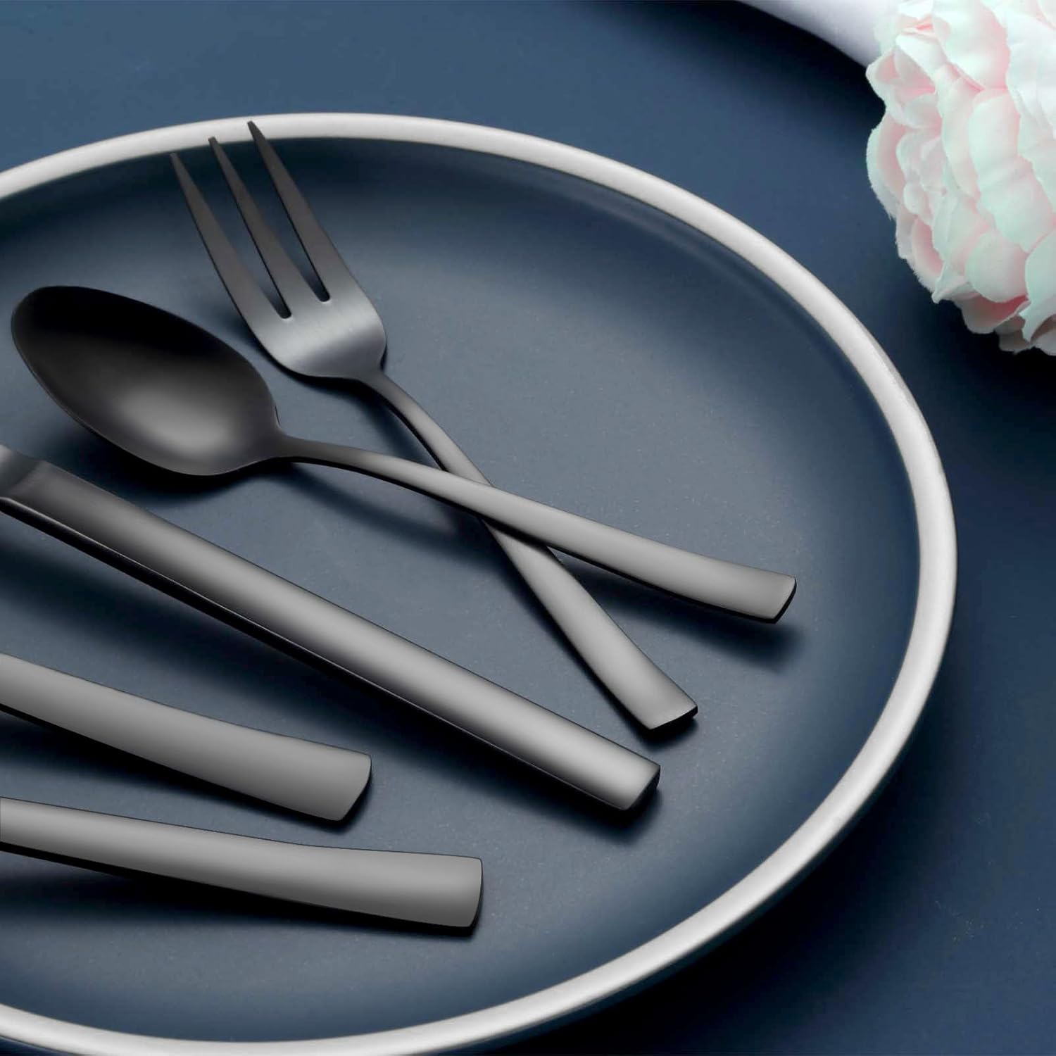 Hunnycook - couverts 60 pièces - design noir, inox, lavable, 12 pers