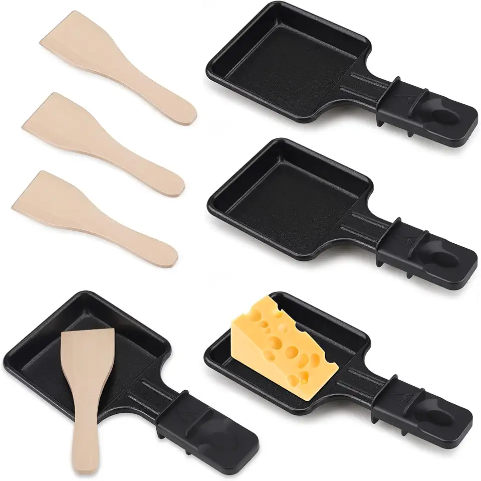 Mini Raclette Set 4 poêlons antiadhésifs, plateaux bois, portable
