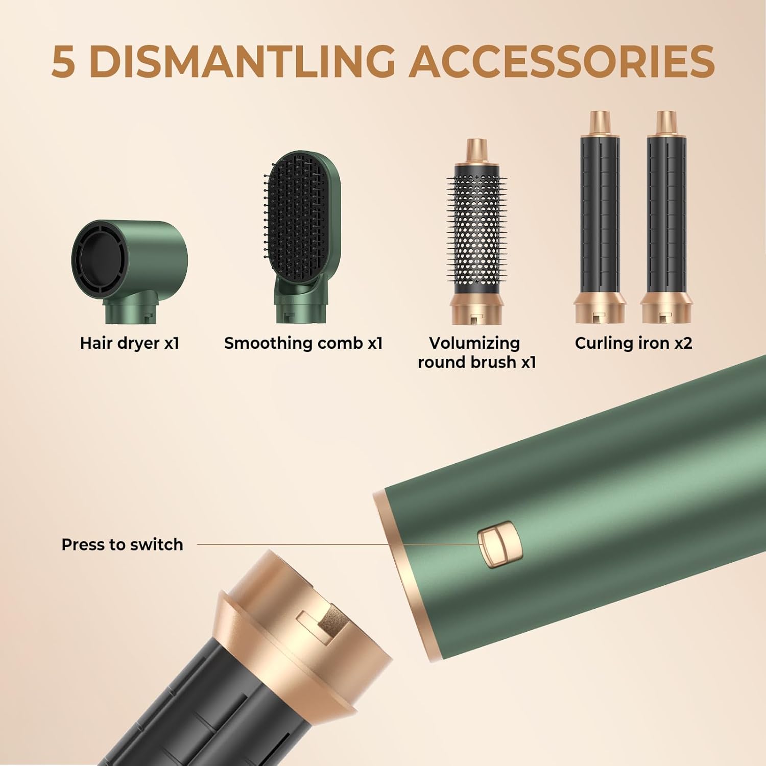 Brosse soufflante 5 en 1 - 1000W - multi-styles, ions, réglable