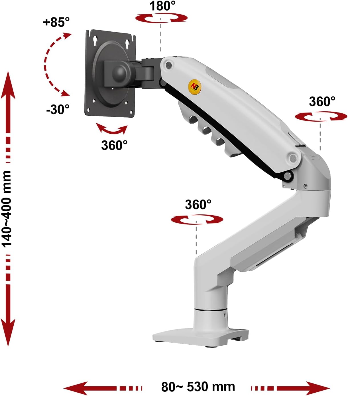 Ergosolid - Support écran PC - 17 à 32 pouces - bras articulé, ressort à gaz, rotation 360°