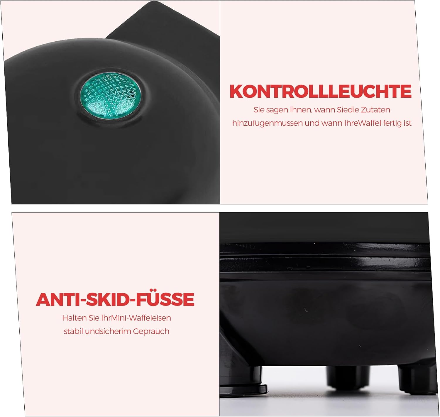 Mini gaufrier - rétro compact - surface antiadhésive, noir