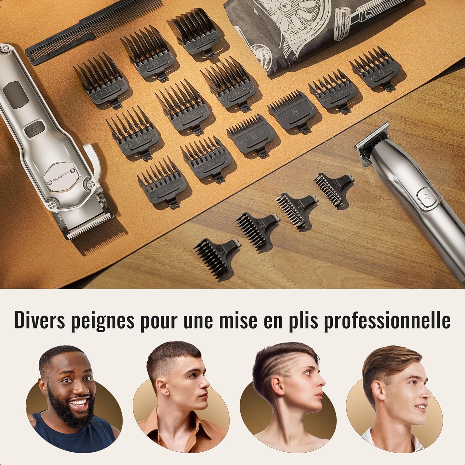 Tondeuse à cheveux - set professionnel étanche IPX7, coupe & barbe