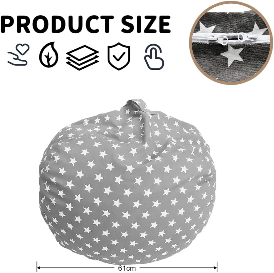 Sac Rangement Peluches Enfant - pouf pliable rond, toile douce, fermeture éclair, rangement jouets et vêtements