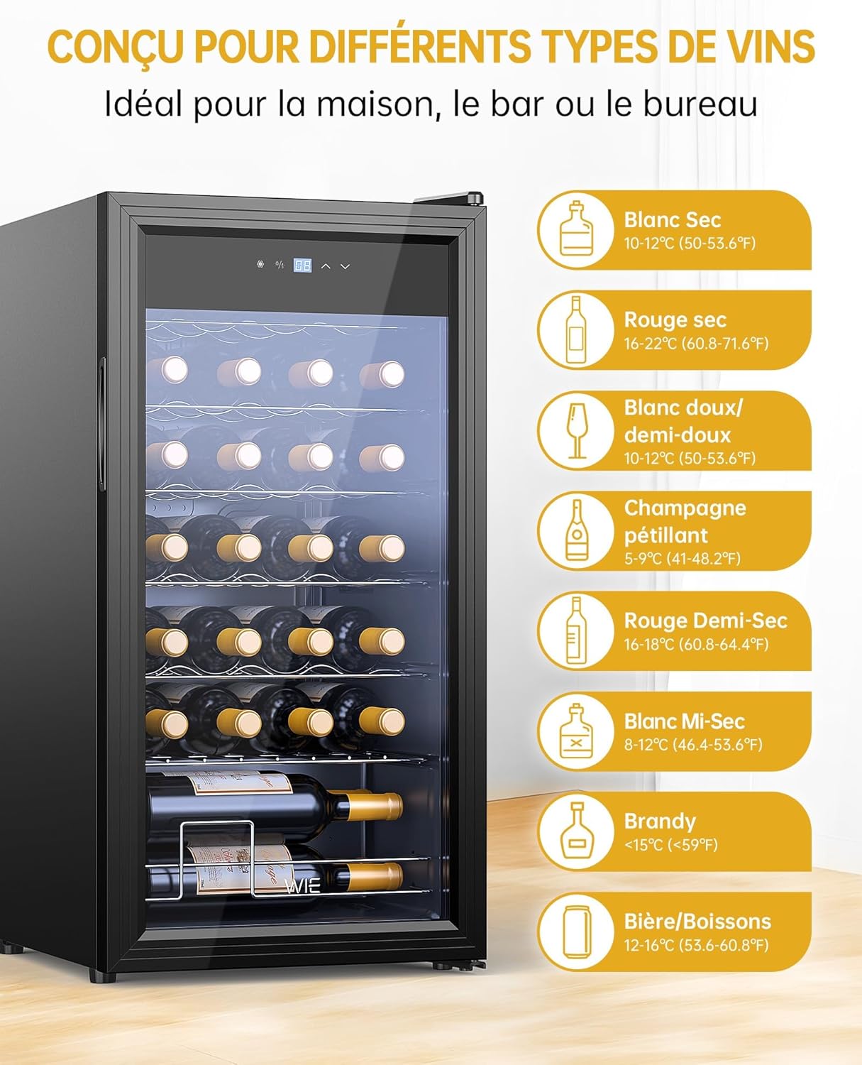 Cave à vin - verre encastrable, 28 bouteilles, UV, 5-18°C, WIE