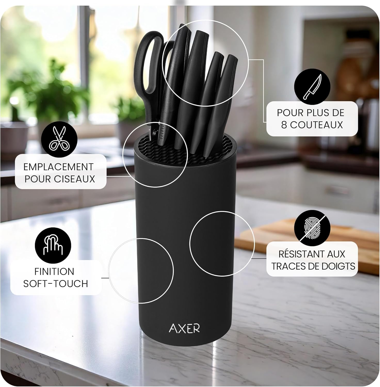 Porte couteaux cuisine vide noir - grand format - range plus de 8 couteaux