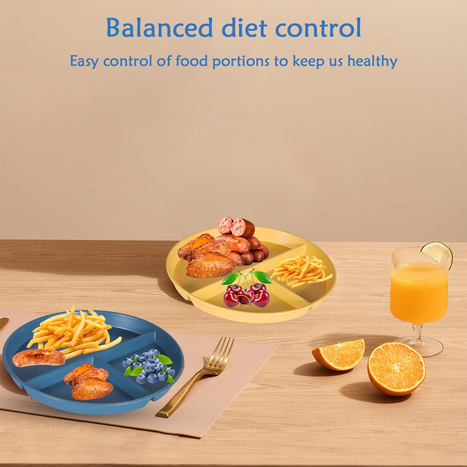 Assiettes divisées - set 3pcs - 22,5cm - incassable, réutilisables, contrôle portions