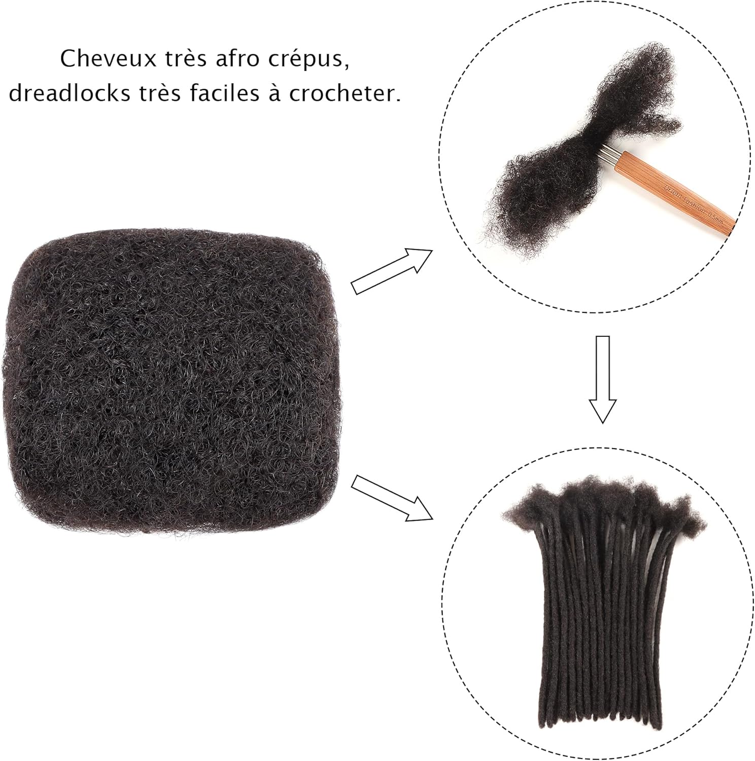 Extension cheveux naturels afro kinky - 8 pouces, 2 paquets, noir naturel