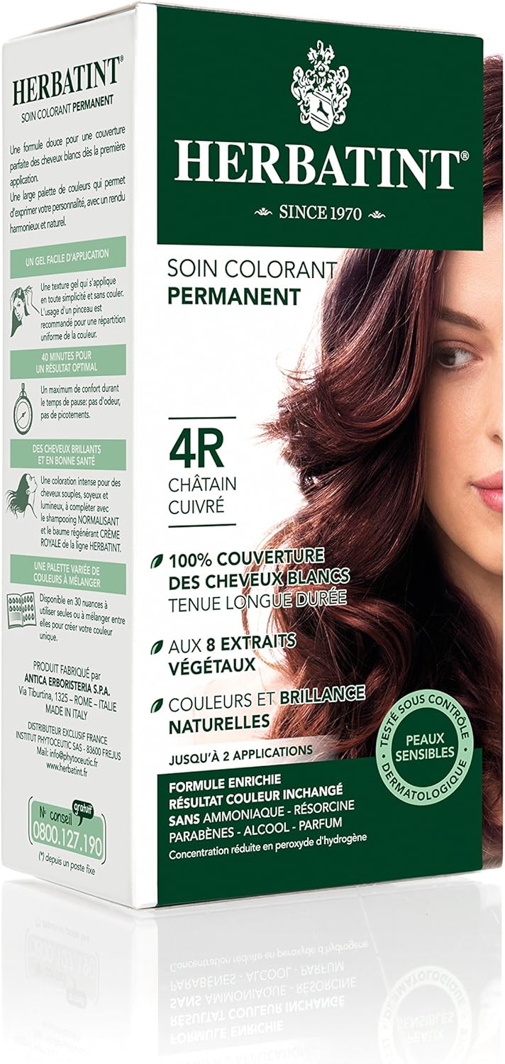 Herbatint - soin colorant permanent 150ml - sans ammoniaque, couvre 100% des cheveux blancs 4R