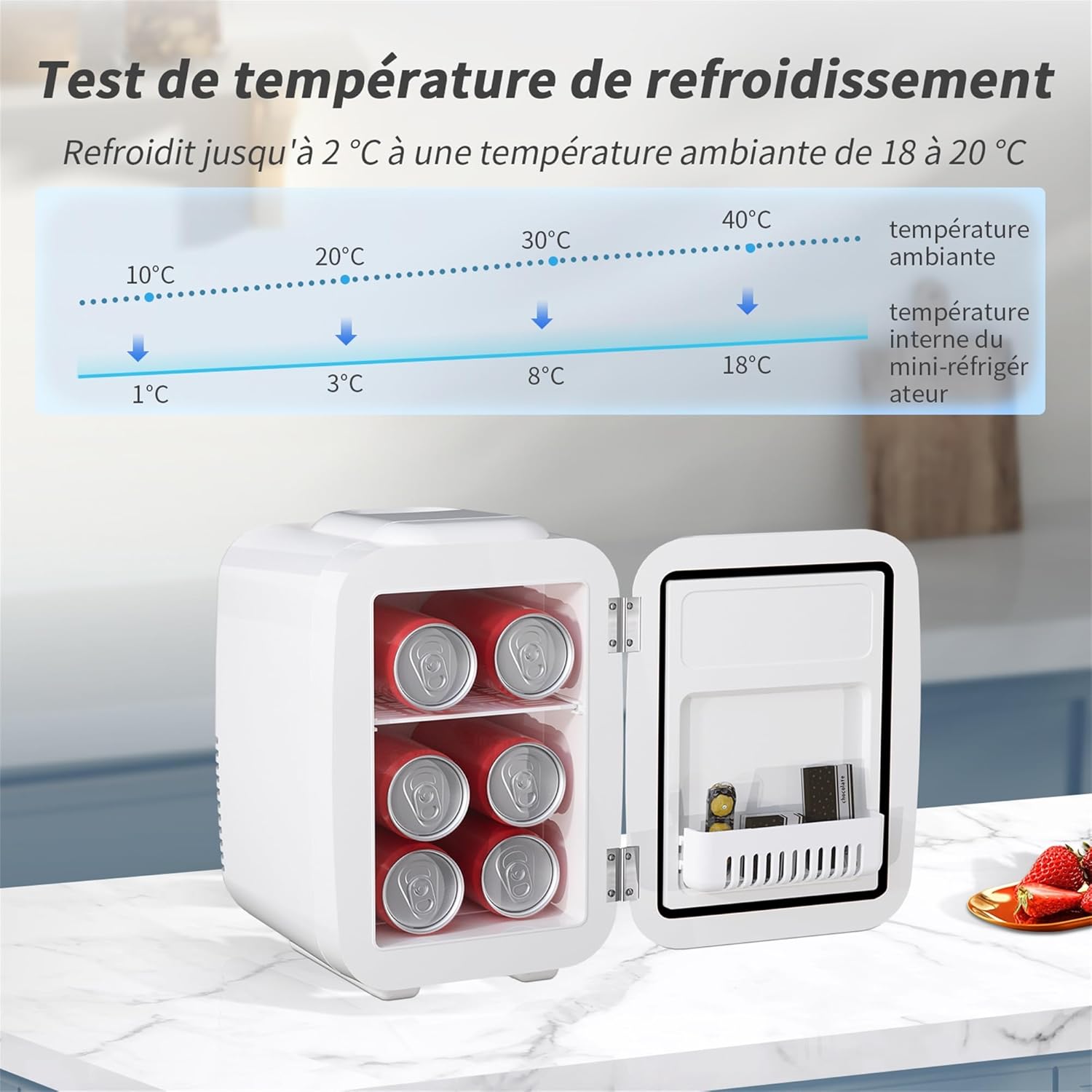 YASHE - Mini Frigo 4L - compact, 6 canettes, portable, blanc