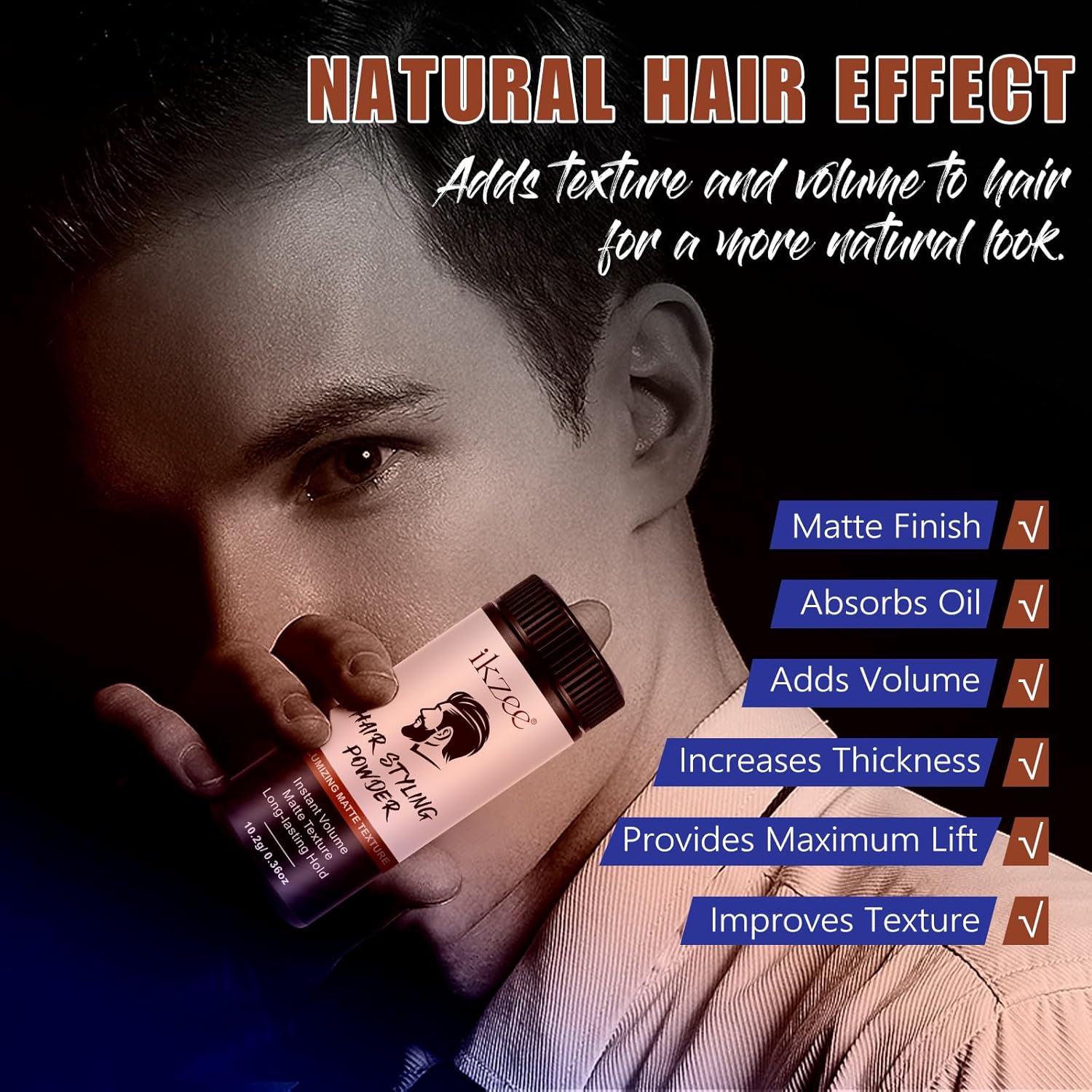 Poudre coiffante homme - texture mate, volume, tenue longue durée