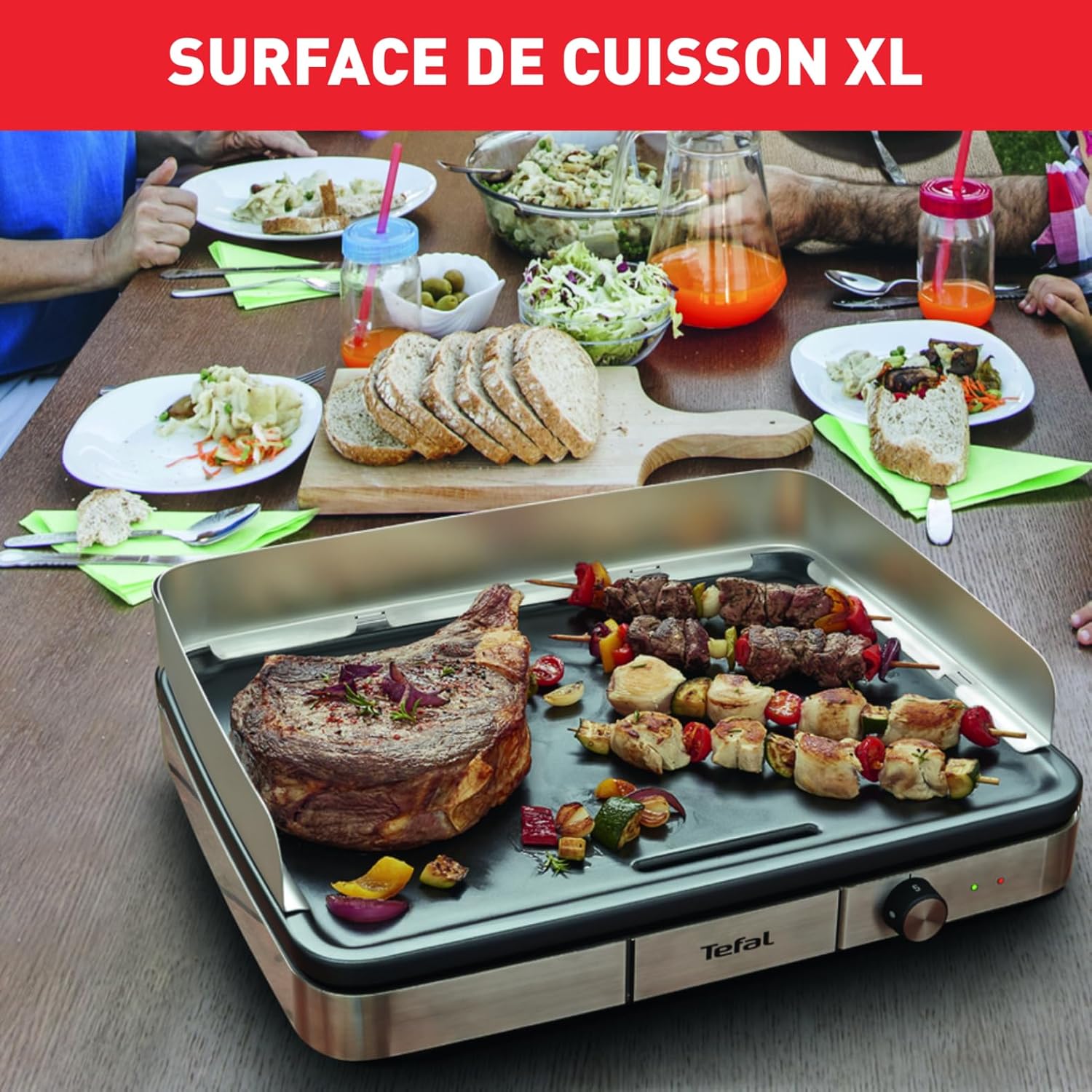 Tefal - Maxi Plancha inox XXL, 10/12 pers., antieclaboussures, thermostat réglable CB690D12